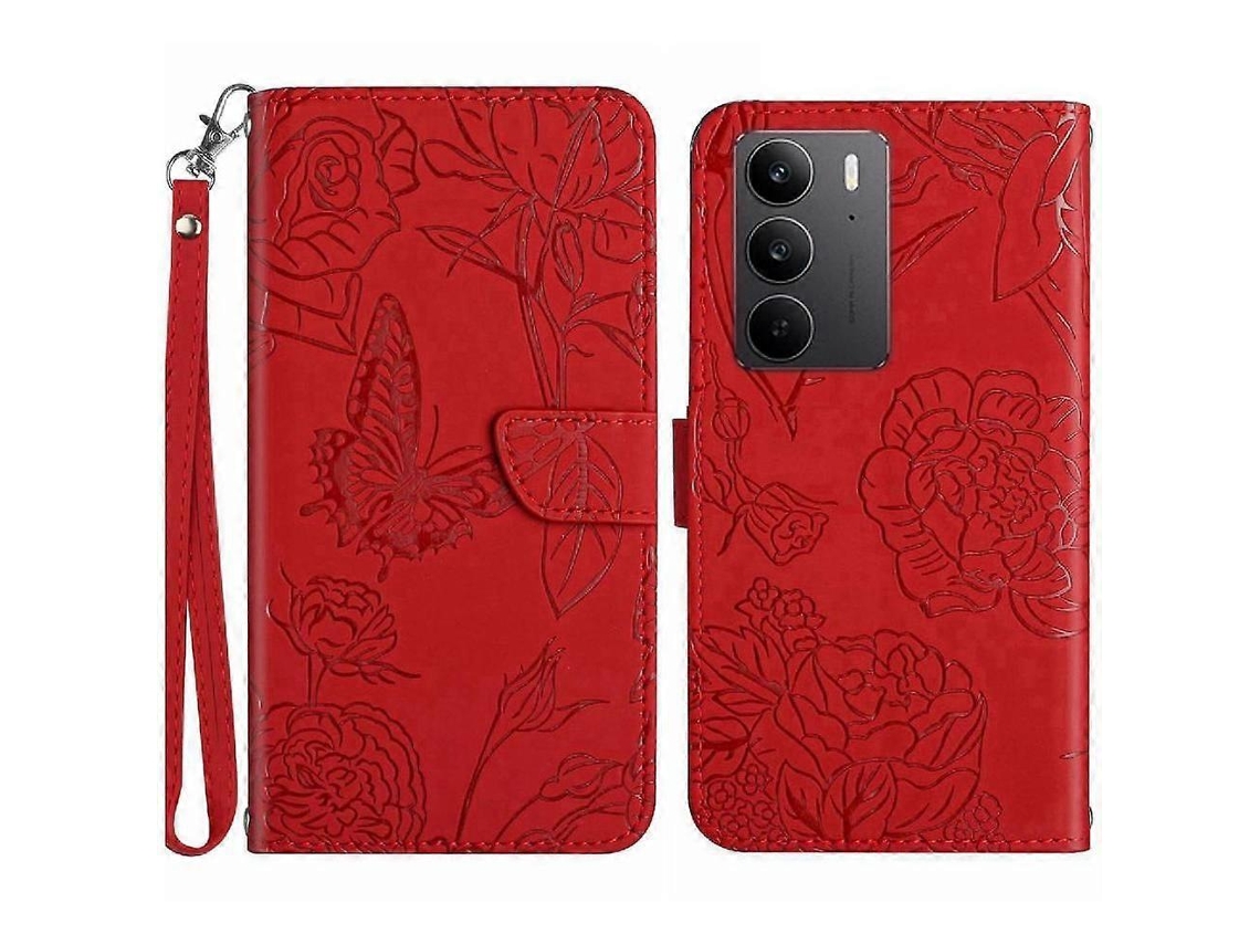 Funda De Piel Sintética Con Tapa Para Realme C75 4g, Con Correa Para La Muñeca, Antigolpes, Con Diseño De Flores Y Mariposas, Anticaídas.