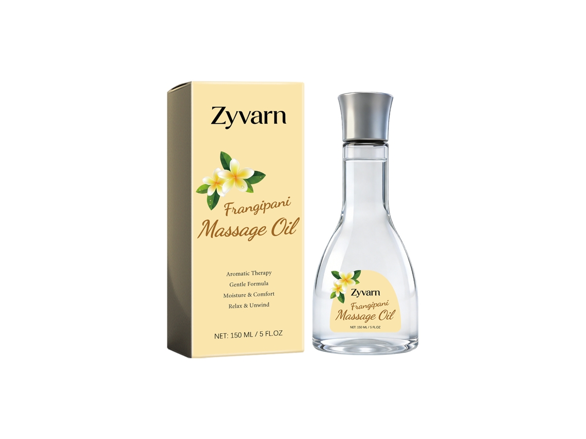 El aceite de masaje de frangipani de Zyvarn hidrata la piel.