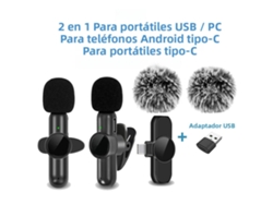 Micrófono de solapa inalámbrico de 2.4G con cancelación de ruido, compatible con varios dispositivos. Mdug (dos juegos, uno con conector CE y otro con USB).