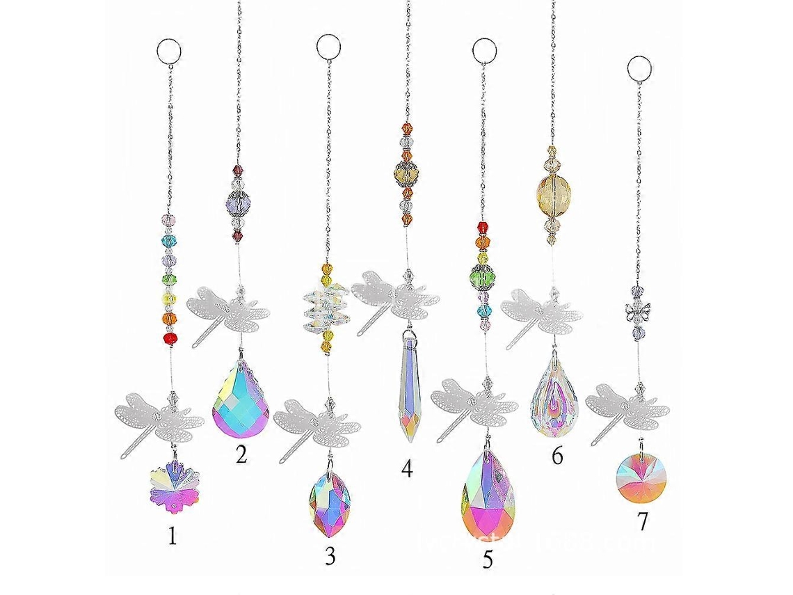 Conjunto de 7 colgantes de cristal con forma de libélula, perfectos para colgar en ventanas, bodas y jardines.