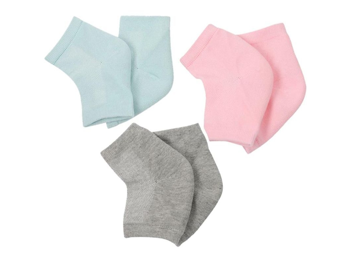 Calcetines Hidratantes De Silicona Linjou, 3 Pares, Reducen La Presión En El Talón, Rosa + Gris + Verde Cian