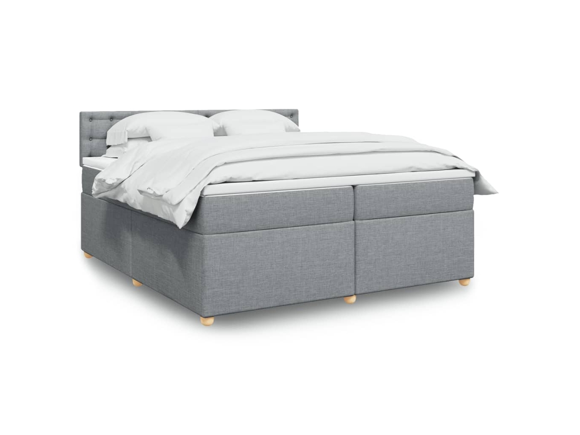 Cama Box Spring Con Colchón Tela Gris Claro 200x200 Cm