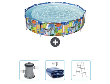 Piscina BESTWAY Round Steel Pro - 305 x 66 cm - Estampado Selva - Incluida Bomba - Vela solar - Escalera