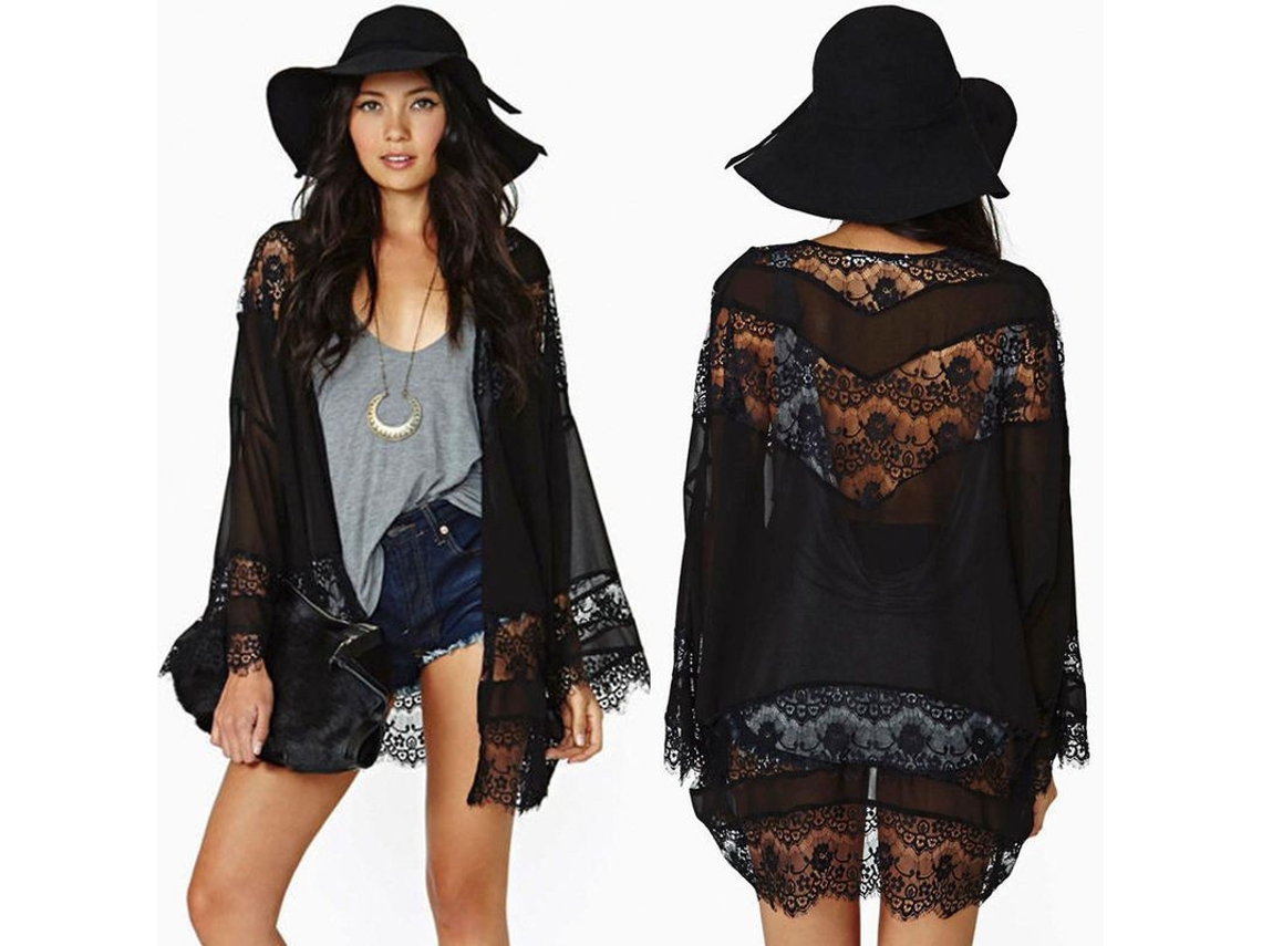 Chaqueta kimono de gasa y encaje para mujer para la temporada navideña de 2026.