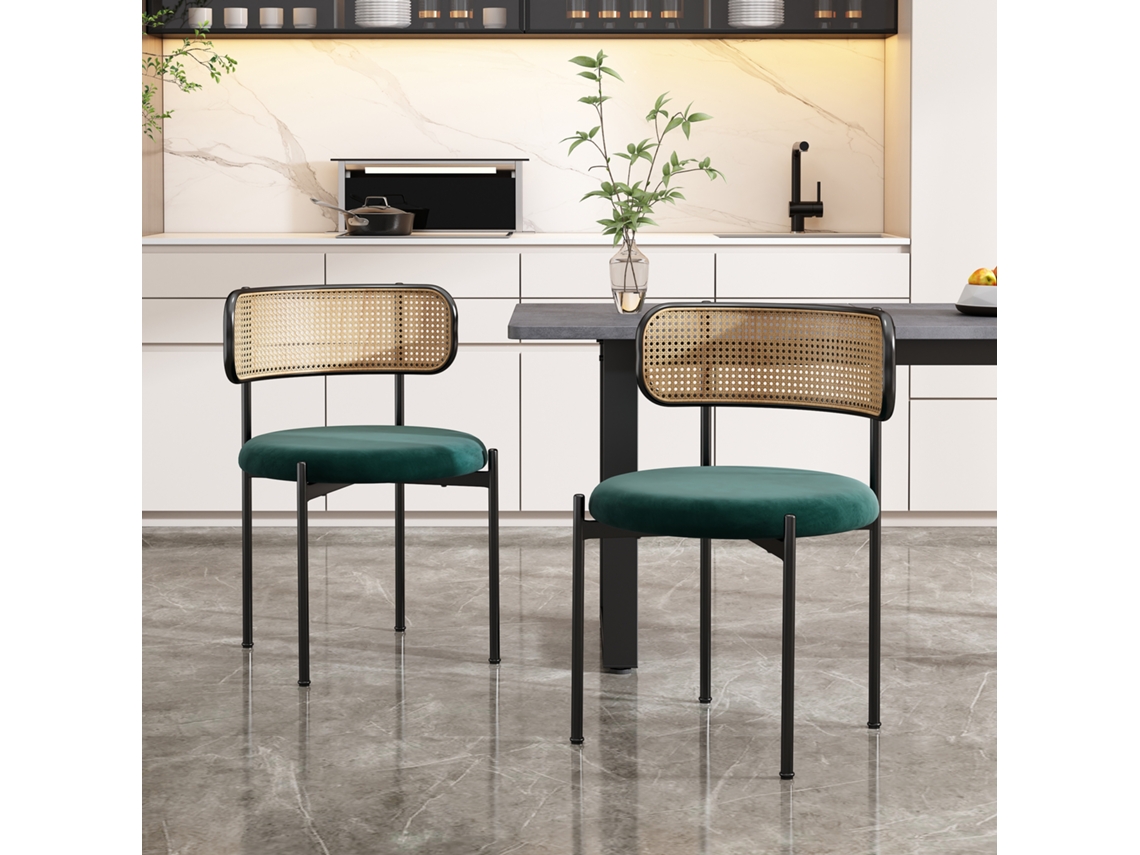 Juego de 2 sillas de comedor de terciopelo, diseño moderno y sencillo, con cuatro patas de apoyo de metal.
