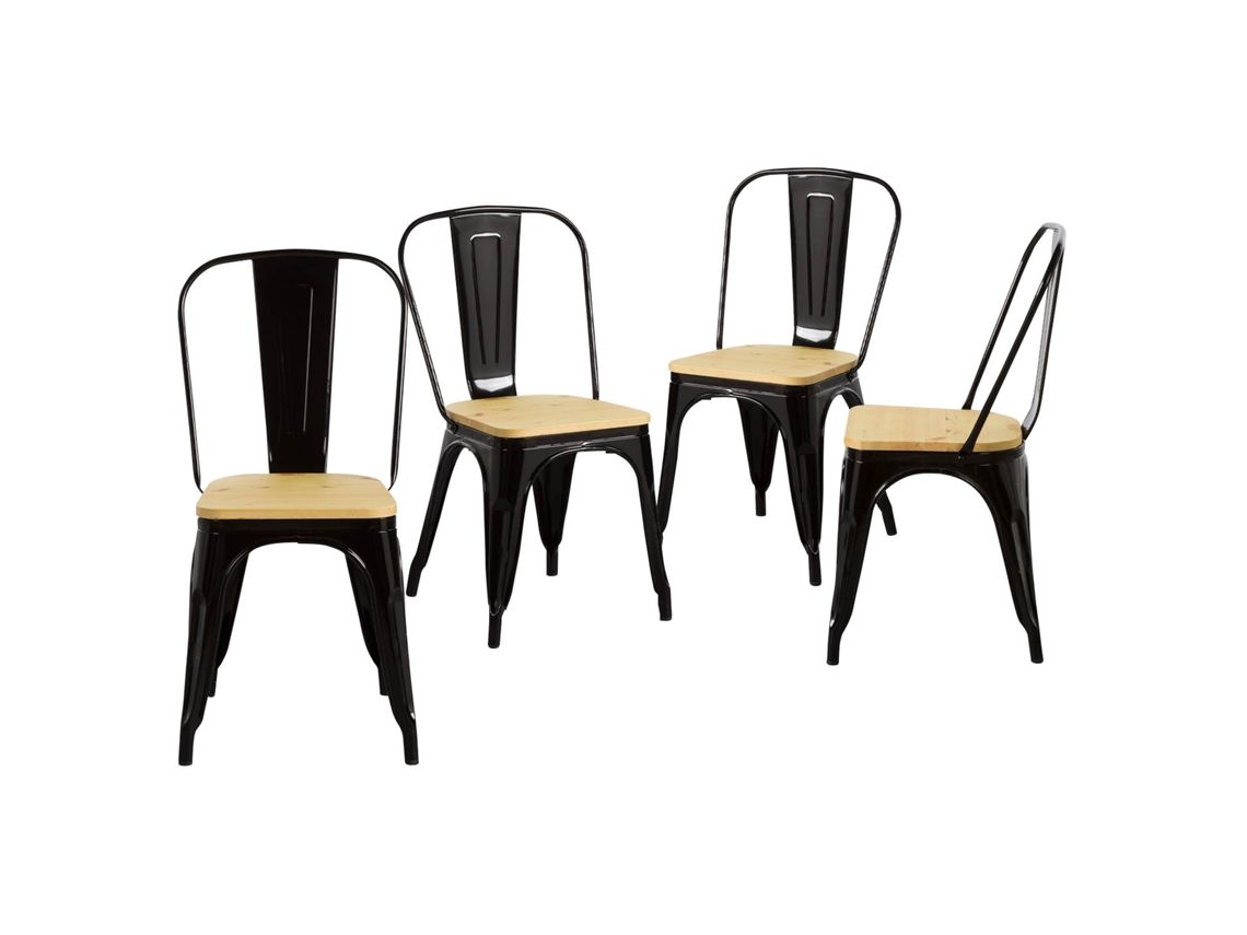 Pack 4 Sillas Industriales Strong con Asiento de Madera 45x54x85cm THINIA