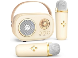 Mini máquina de karaoke sin Bluetooth con micrófono dual y altavoz para fiesta de cumpleaños infantil beige Yizhood