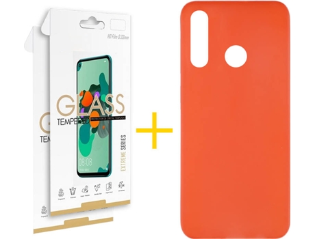 Kit Funda + Protector de Pantalla Huawei P40 Lite-E SKYHE Cristal Templado 7516 Rojo
