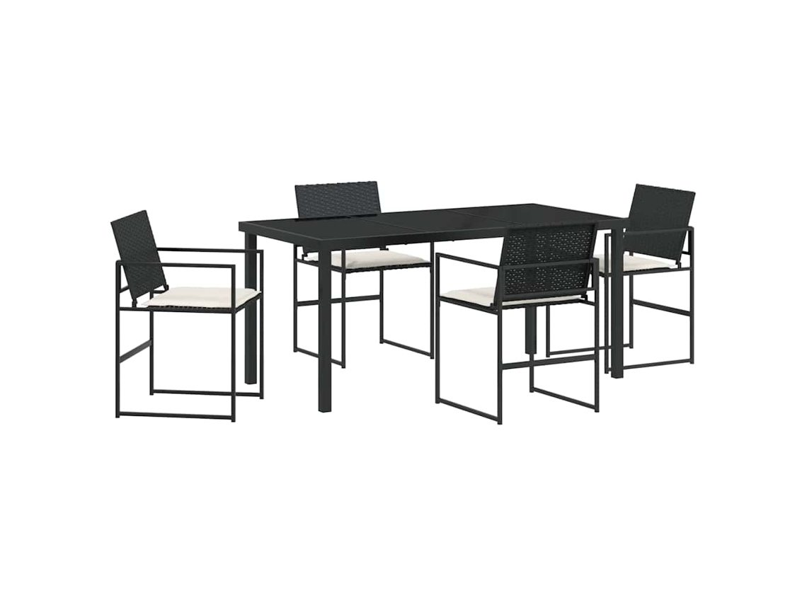 Juego de comedor de jardín de 5 piezas - Muebles de comedor de jardín de acero con recubrimiento de polvo negro HARLANV1
