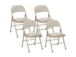 Juego De 4 Sillas Plegables, De Lino Sintético, Con Respaldo De Estructura De Acero, Color Beige, Para Salón.