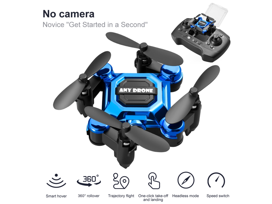 Mini dron plegable, avión portátil de altitud fija para niños Bestvite (3 baterías, 10 min de autonomía, azul)