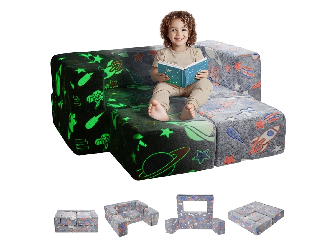 VEVOR 4 PCS Sofá Infantil que Brilla en la Oscuridad de 100 x 100 x 20 cm, Gris
