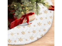 Falda para árbol de Navidad de 91 cm – Decoración navideña con copos de nieve, lentejuelas doradas y felpa blanca para la celebración de las fiestas.