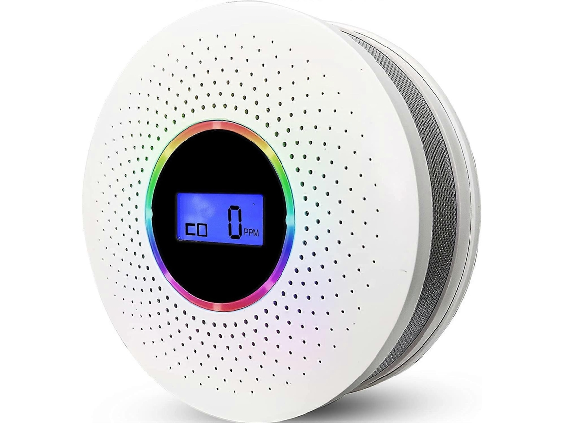 Detector combinado de humo y monóxido de carbono con batería, pantalla y aviso sonoro