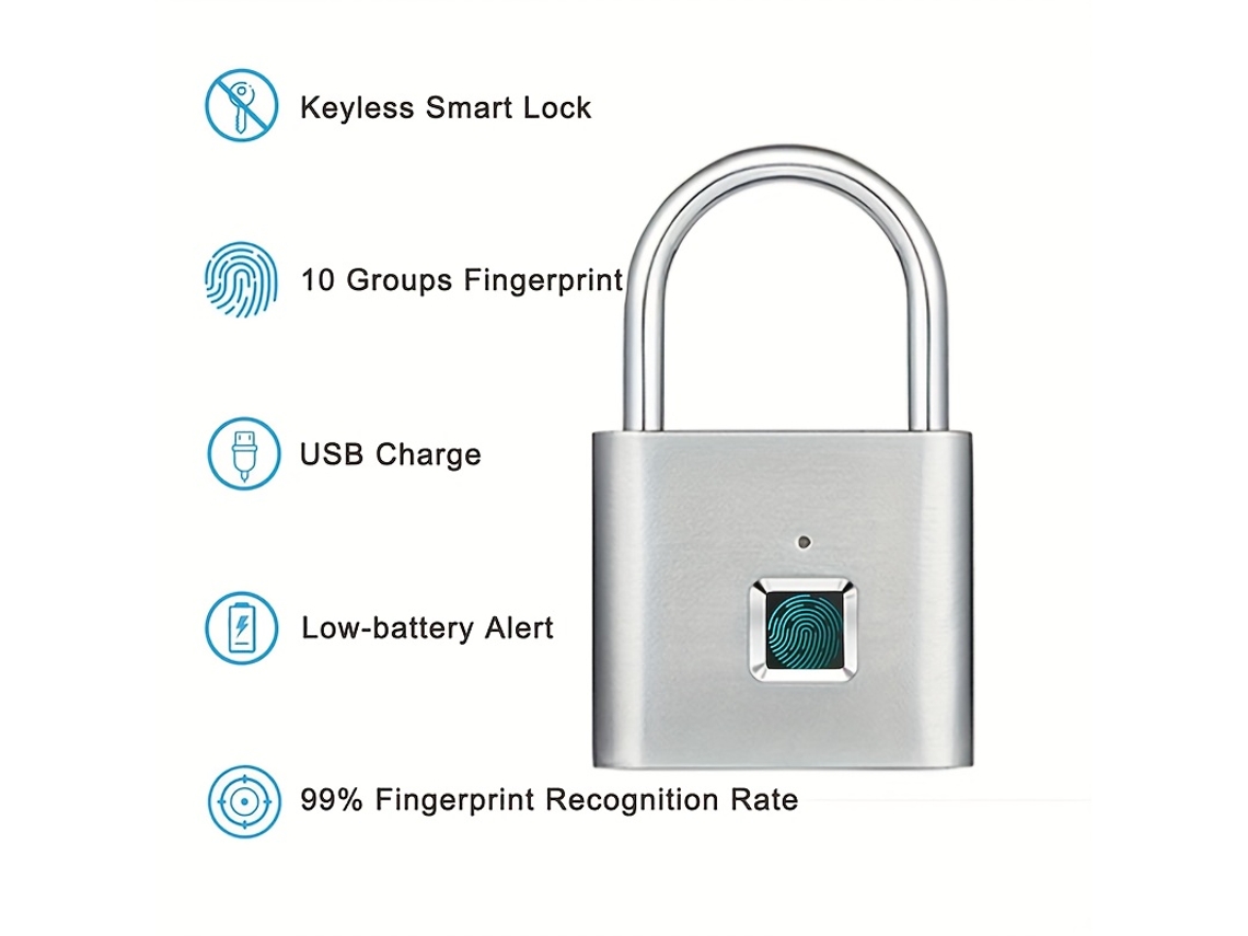 Candado Inteligente Con Huella Digital De Alta Calidad: Diseño Usb Recargable Por Usb Con Tecnología De Desbloqueo Por Huella Digital., Re