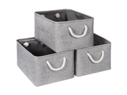 Cesta de almacenamiento para estantes, cajones con asas, contenedores de tela para organizar el hogar y la oficina, blanco y gris