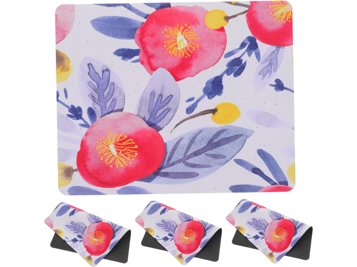 Juego de 4 alfombrillas de ratón para juegos, de goma antideslizante, diseño floral, Mac Gokoco
