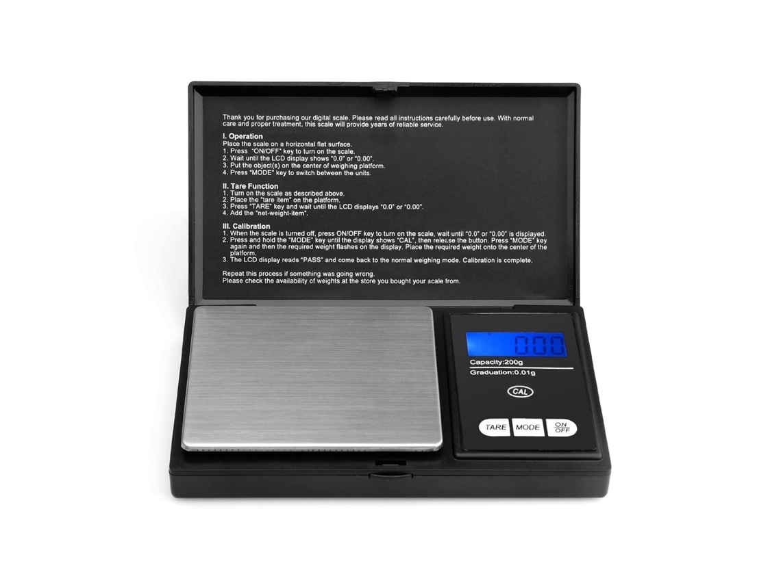 Báscula digital de bolsillo, plataforma de acero inoxidable para una calibración precisa, mini báscula portátil con pantalla LCD retroiluminada.