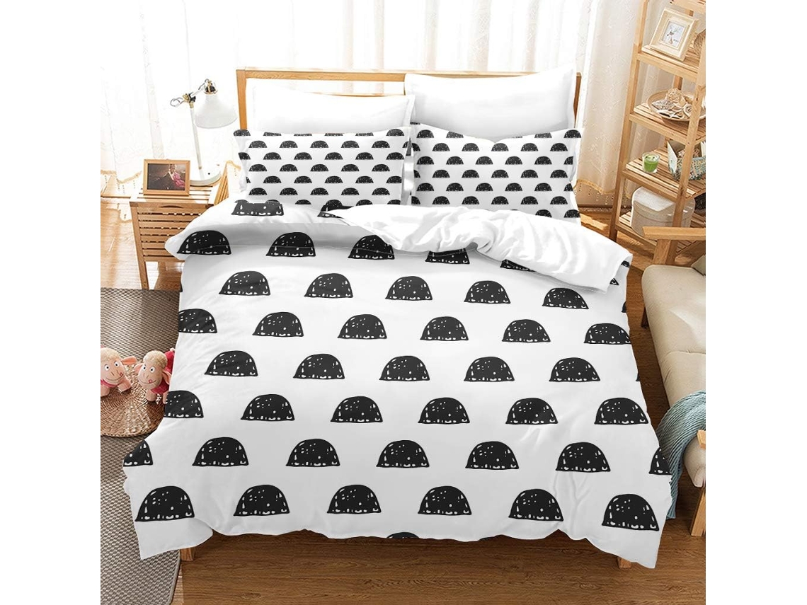 Juego Funda Nórdica Microfibra Negra Estampado Adultos Piezas Almohada Juego Cama 240 X 260 Cm 65