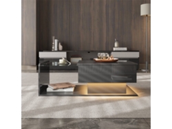 Mesa De Café - Alta Brillantez, Mesa Auxiliar, Mesa De Café Con Vidrio Y Efecto Led - Negro