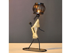 Candelabro de hierro forjado con cuerda de caña para decoración