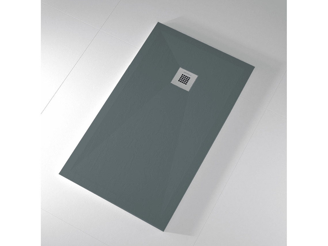 Plato De Ducha Pizarra Onda Antracita  70x70 Cm Rejilla Acero Inox.