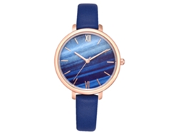 Reloj De Cuarzo Unisex Con Correa De Cuero Pu Fashional Y Esfera Degradada Azul