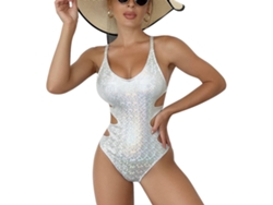 Traje de baño blanco de una pieza, talla XXL, con tirantes ajustables y copas acolchadas.