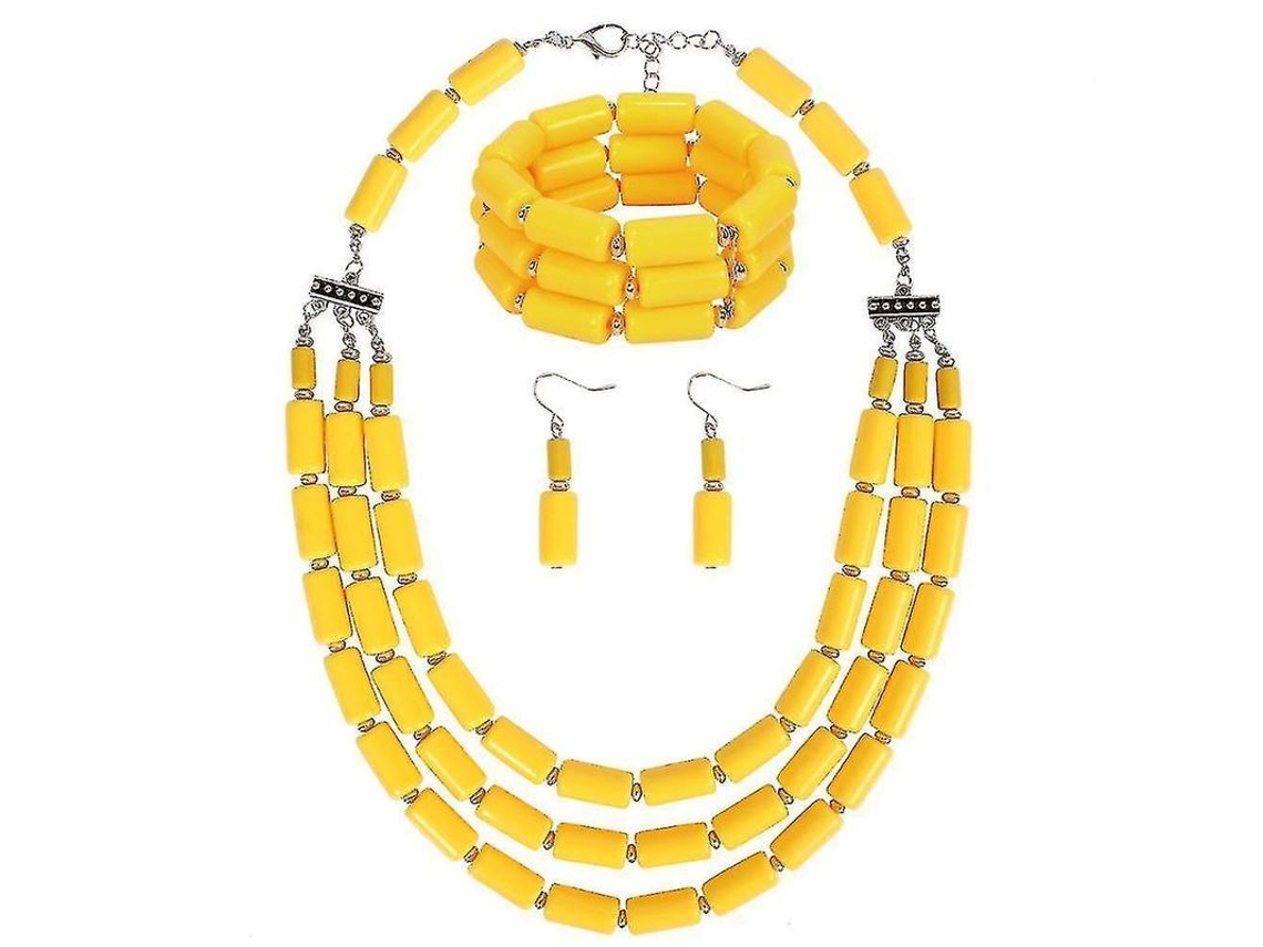 Joyería De Acero Inoxidable Para Mujer: Collar, Pendientes Y Pulsera Estilo Dubai Amarillo