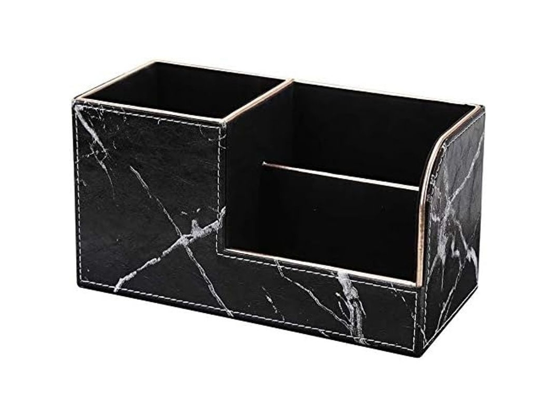 Portalápices (borde Dorado Y Mármol Negro) - Organizador De Escritorio Multifuncional