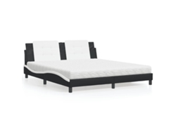 Cama Con Colchón Cuero Sintético Negro Y Blanco 180x200 Cm