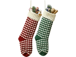Calcetines Navideños Únicos De 45 Cm (18 Pulgadas) En Color Burdeos Y Verde Con Estampado De Punto (paquete De 2).