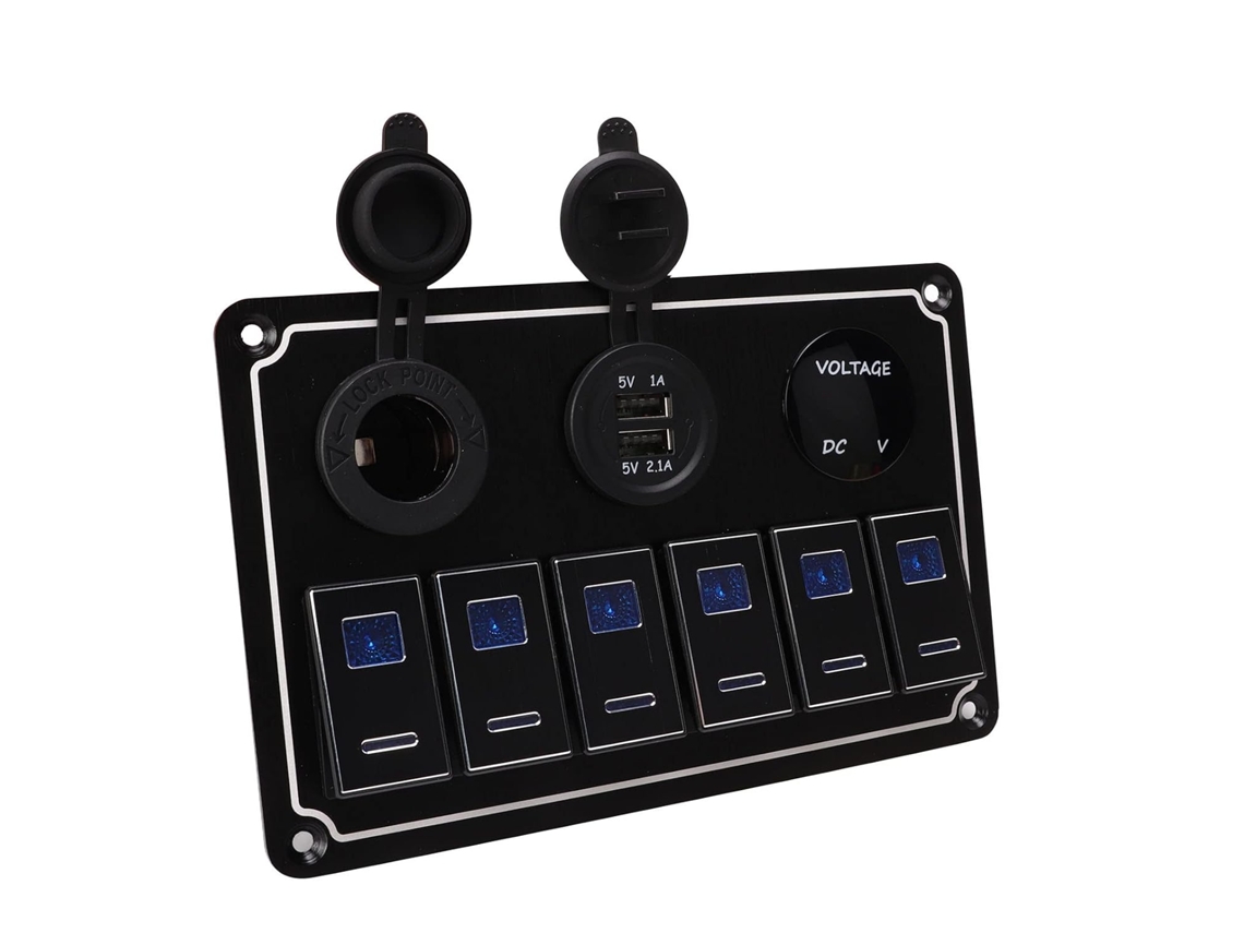 Panel De Interruptores Basculantes Con Luz Led Azul Impermeable, 6 Interruptores