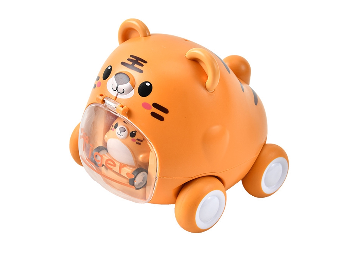 Coche de juguete interactivo con catapulta, animales de cómic, propulsado por fricción inercial, regalo para niños y niñas, diseño de tigre.