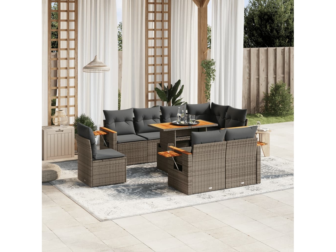 Conjunto de sofá de jardín de 9 piezas con cojines de mimbre gris de DKD Home Decor