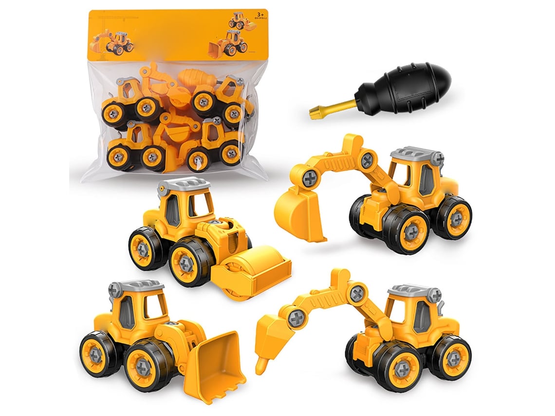 Set de vehículos de construcción BJ para niños con rompecabezas y destornillador, juguete desmontable, simulación, amarillo