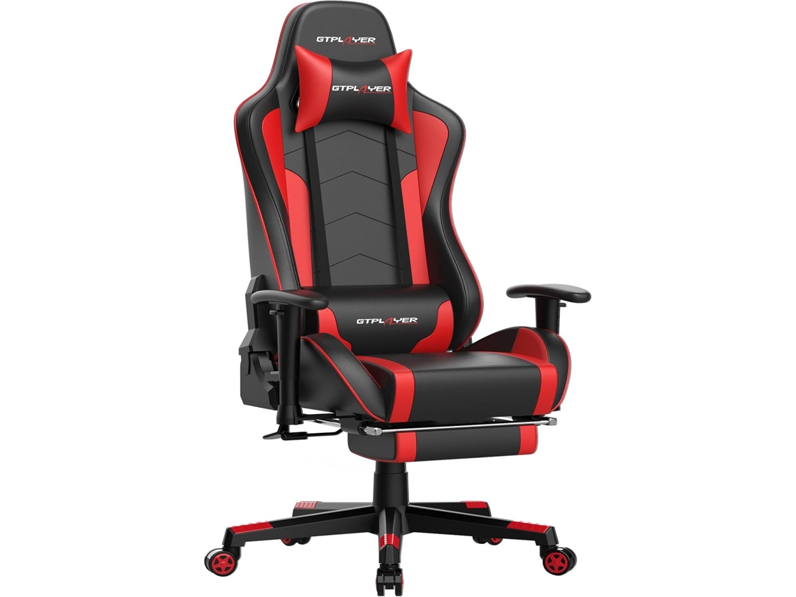 Silla GTPLAYER Gaming con Reposapiés Altavoz Bluetooth Silla de Escritorio Rojo