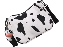 Bolso De Hombro De Estilo Japonés En Lona Blanca Con Estampado De Vaca, Pequeño Bolso De Cadena