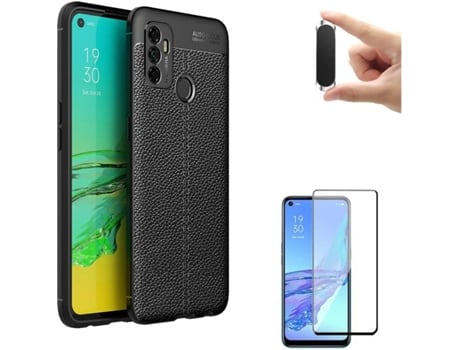 Kit Funda, Protector y Soporte Oppo A53S Rugged Leather Negro