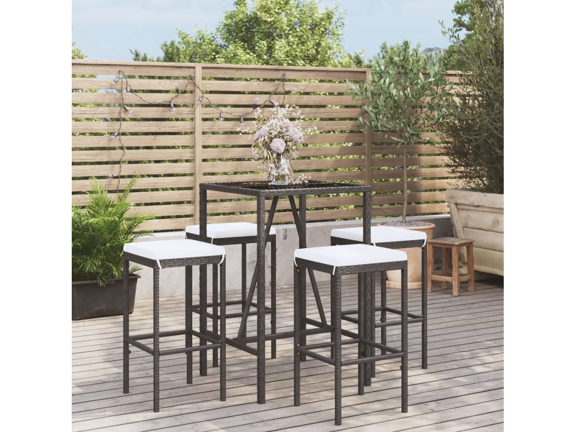 Conjunto de bar de jardín de 5 piezas con cojines, mimbre sintético negro, DKD Home Decor