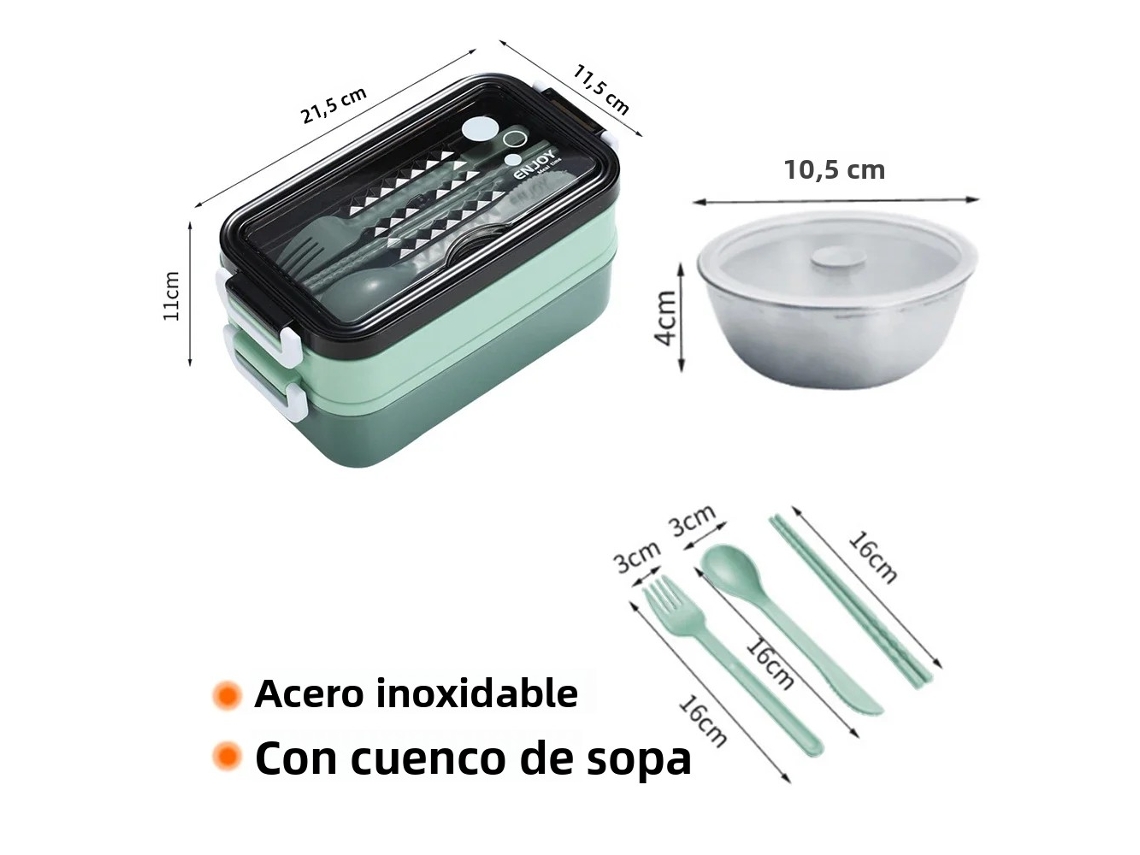 (verde) Lonchera De Acero Inoxidable 304, Diseño De Doble Capa, Apta Para Microondas, Ecológica.