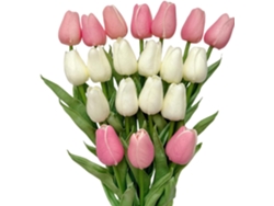 20 Tulipanes Artificiales, Blancos Y Rosas, 32 Cm