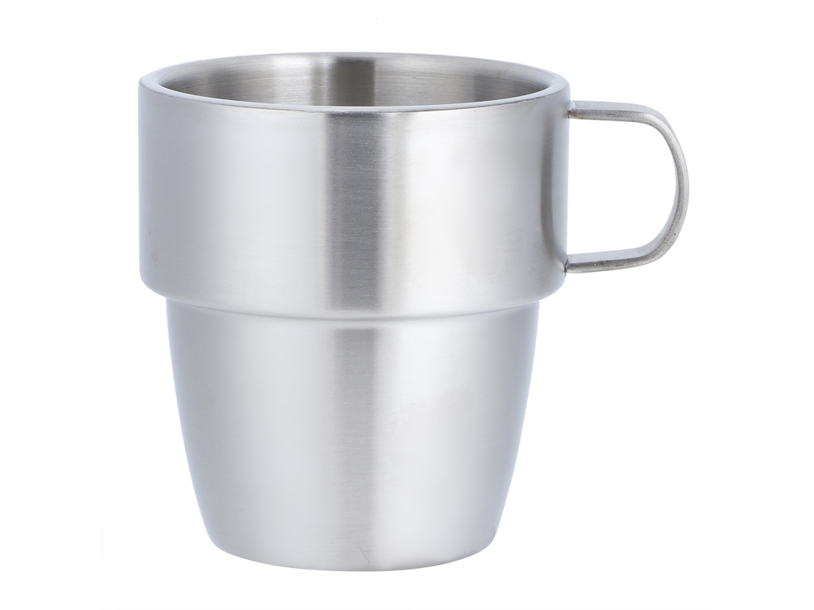 Taza de café de acero inoxidable 304 de doble capa con asa, 300 ml para cafetería