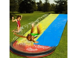 Toalla infantil con tobogán de verano, aspersor y cojín inflable.