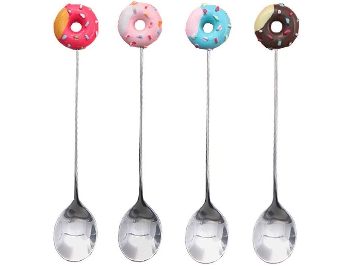 2026-40226-4 Cucharas De Acero Inoxidable Con Diseño De Dona Para Café Té Helado Postre Azúcar
