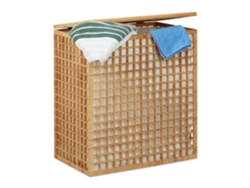 Relaxdays Cesto Para Colada Doble De 96l, Bambú, Beige, 62 X 56 X 35 Cm
