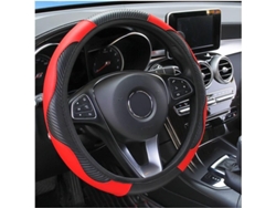 2026-protector Volante Coche Antideslizante Material Cuero Fibra Carbono Negro/rojo