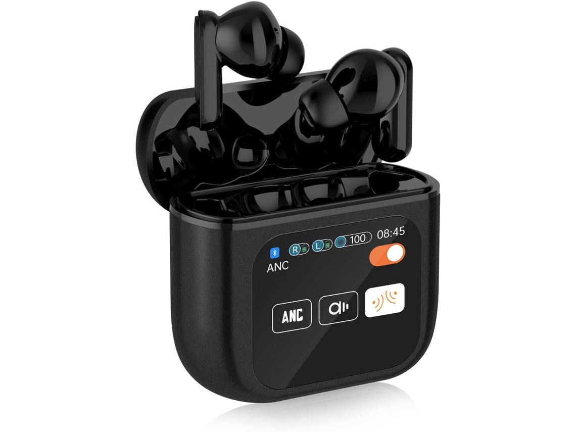 Auriculares Bluetooth 5.4 Tws Con Pantalla Táctil Led, Cancelación De Ruido Anc+enc, Función Buscar Auriculares Y Sonido Hifi (negro)