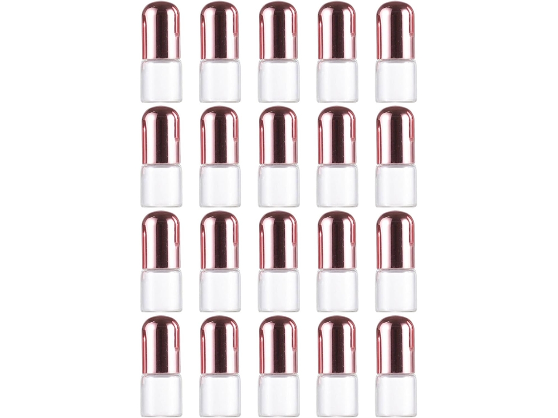 Juego De 20 Frascos Roll-on De Vidrio Transparente De 2 Ml Con Tapas Rosas, Recargables Para Aceites.