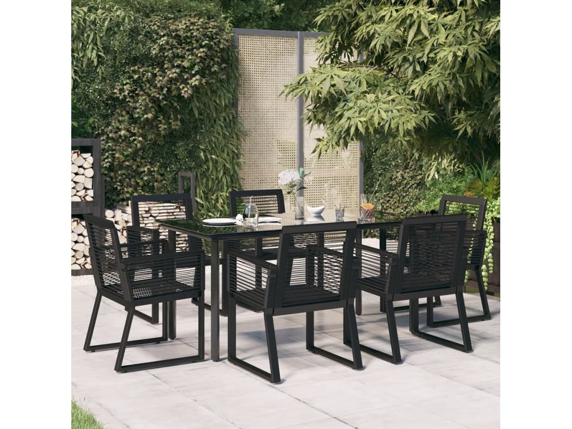 Juego de comedor de jardín DKD Home Decor de 7 piezas en mimbre de PVC negro
